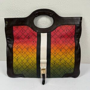 Y2K L.A.M.B. Carlisle Rasta Ombre Foldover Clutch Canvas Leather Trim